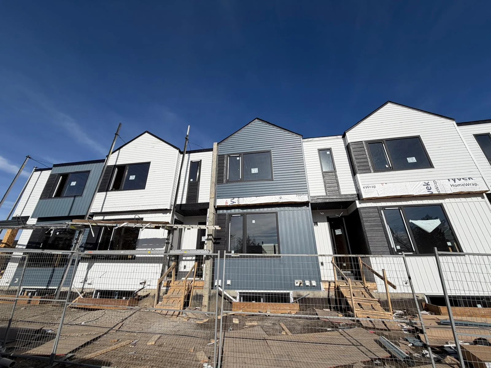 New-build paired exteriors at an active construction site